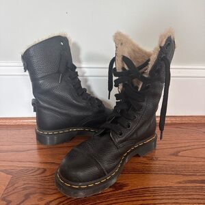 Dr. Martens Aimilita Black Lace-Up Fur Trim Leather Boots